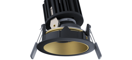 Stelo 75 Flex recessed round black edge ring gold baffle