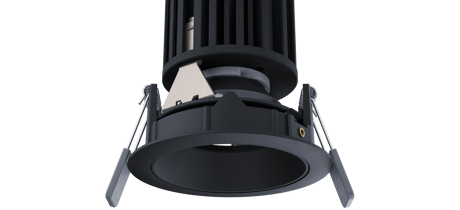 Stelo 75 Fixed recessed round black edge ring gold baffle
