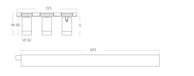 Notor 36 3-Spot Ceiling Pendant End