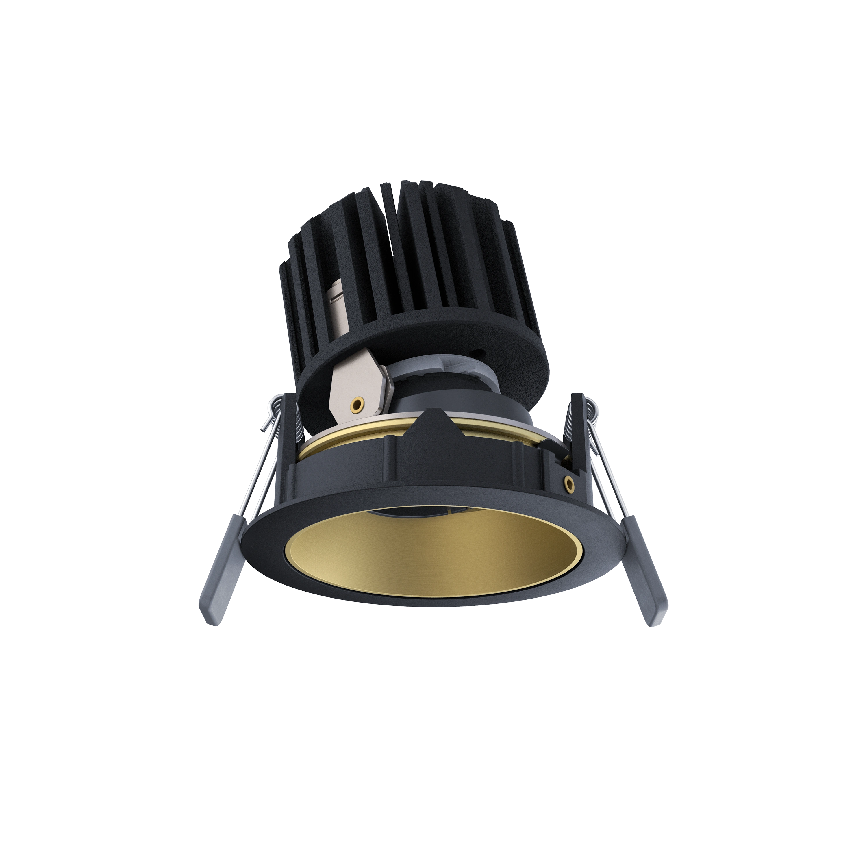 Stelo 75 Flex recessed round black edge ring gold baffle